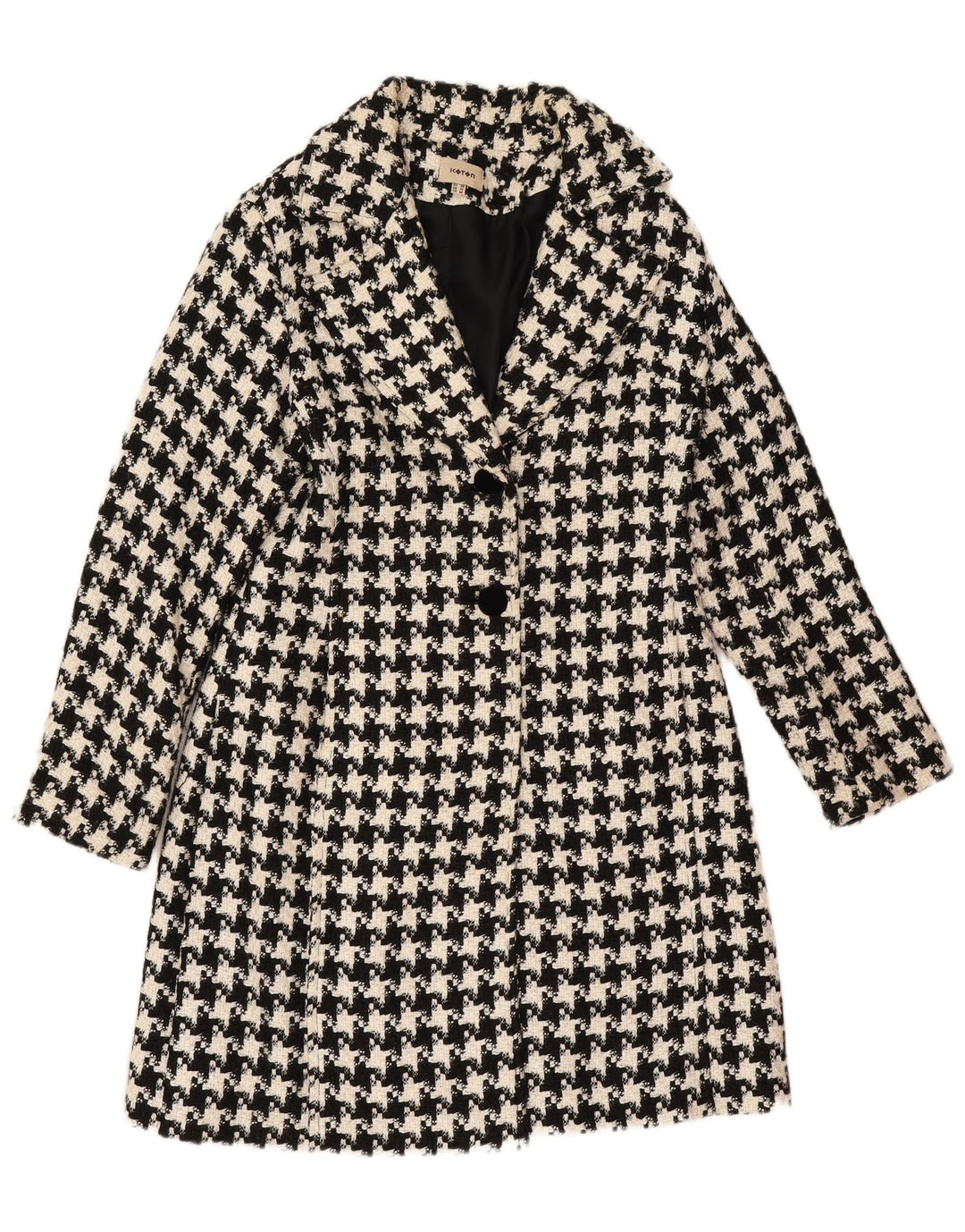 Koton Dame Oversized Overfrakke UK 10 Small Black Houndstooth Uld