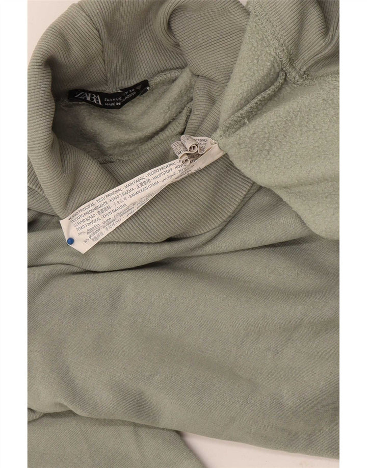 Zara Womens Crop Sweatshirt Jumper UK 14 Medium Green Bomuld