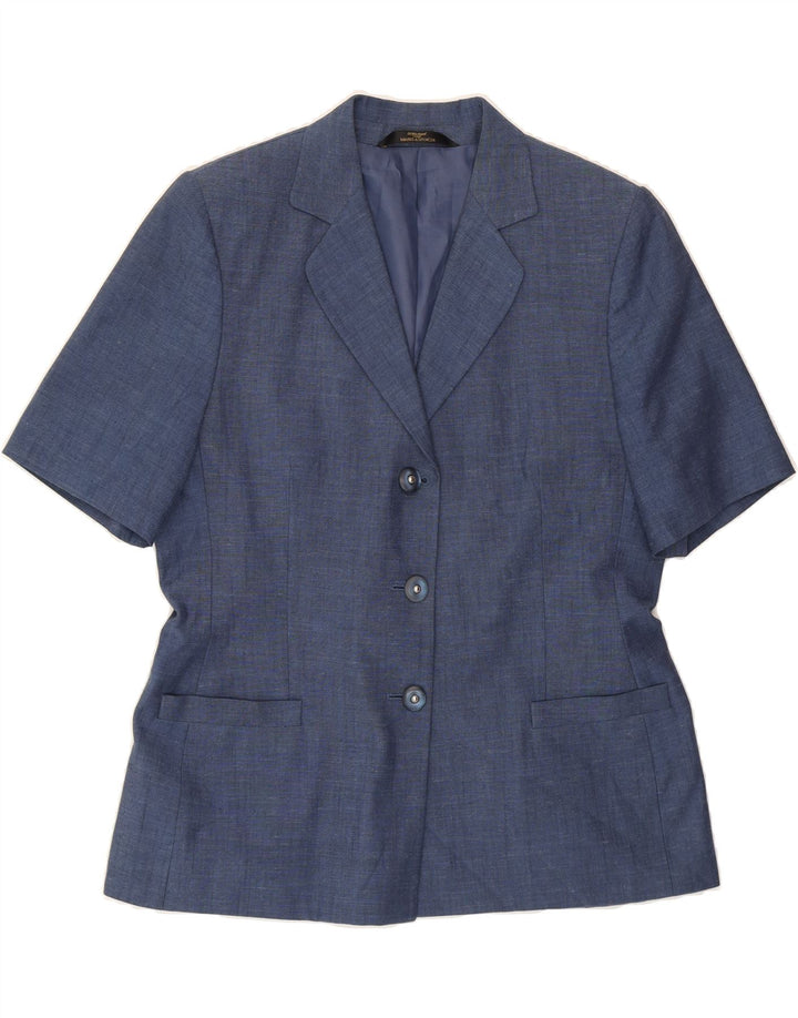 MARKS & SPENCER Womens Short Sleeve Blazer Jacket UK 16 Large Blue Vintage Marks & Spencer and Second-Hand Marks & Spencer from Messina Hembry 
