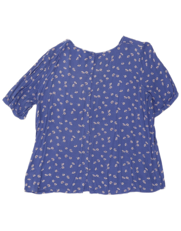 Fat Face Dame Kortærmet Skjorte Bluse UK 14 Large Blue Floral Viscose