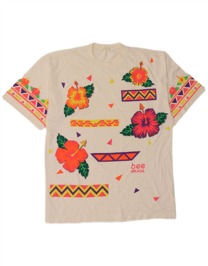 Vintage Herre grafisk T-shirt Top Medium White Floral