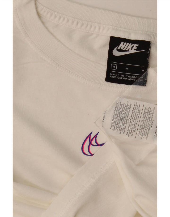 Nike Dame Crop Graphic T-Shirt Top UK 14 Medium White Bomuld