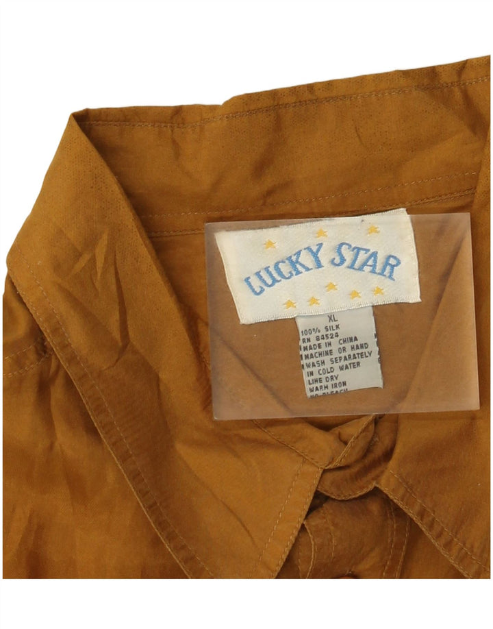 Lucky Star Herre kortærmet skjorte XL brun silke