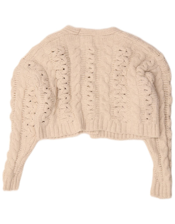 Zara Womens Crop Oversized cardigan sweater UK 10 Small White Acryl