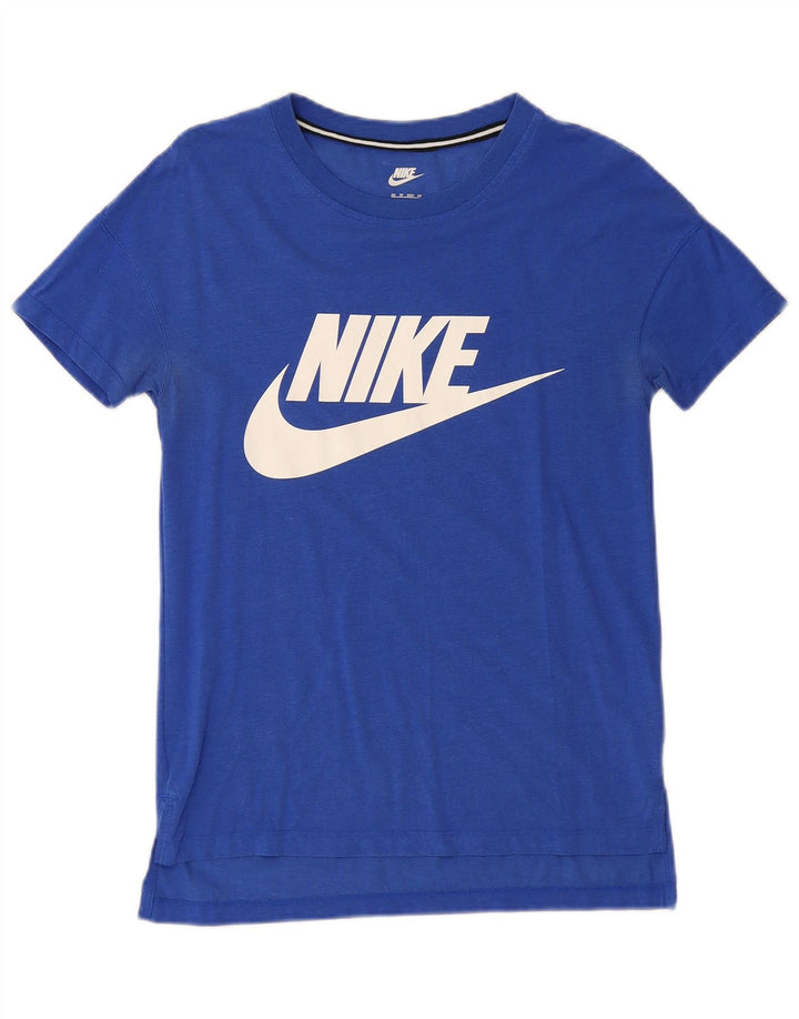NIKE Grafisk T-Shirt Top XS Blå Modal