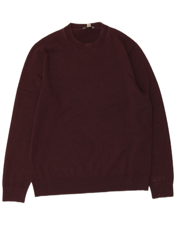 Cos Herre Crew Neck Jumper Sweater Medium Burgundy Uld