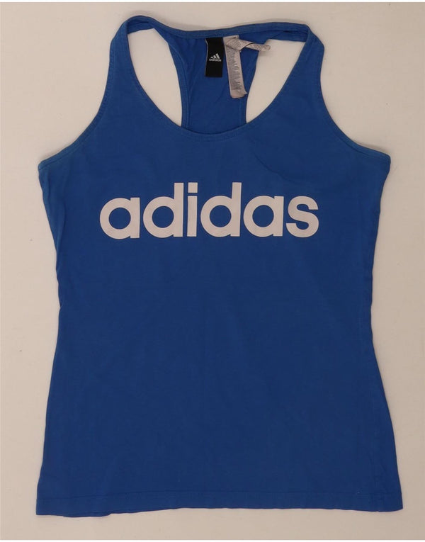 Adidas Dame Grafisk Vest Top UK 8/10 Small Blue Cotton