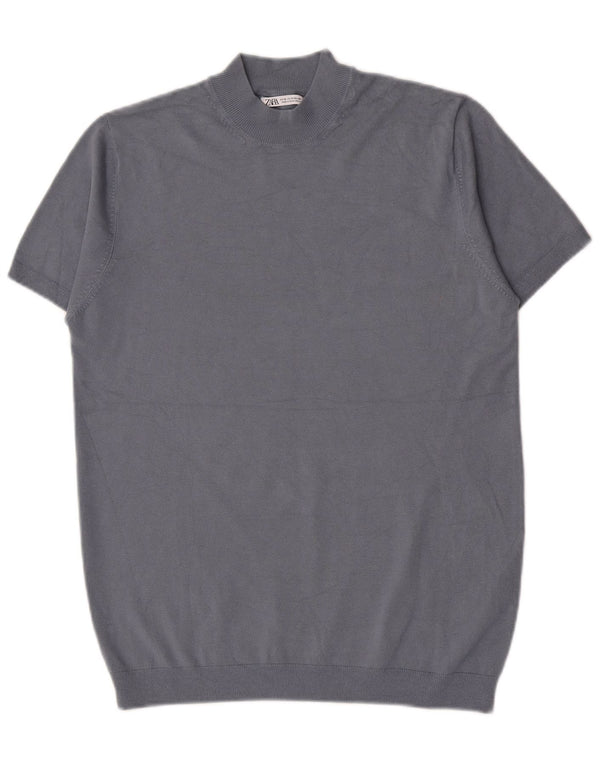 Zara Herre T-Shirt Top Medium Blue Viscose