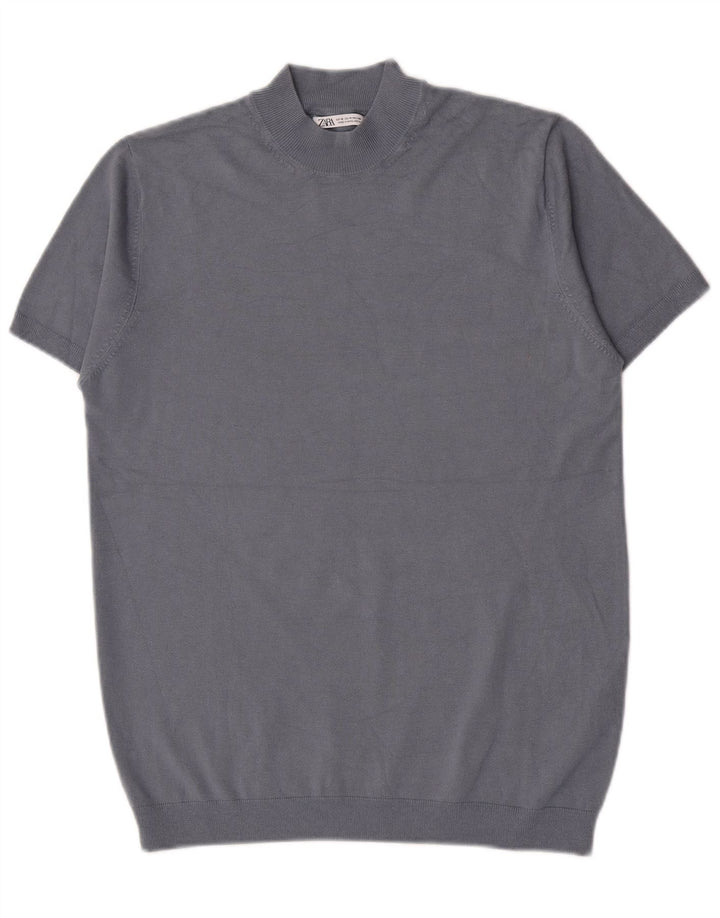 Zara Herre T-Shirt Top Medium Blue Viscose