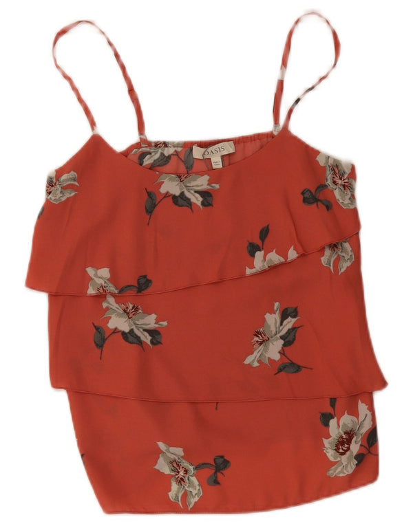 Oasis Dame Tiered Cami Top UK 8 Small Red Floral Polyester