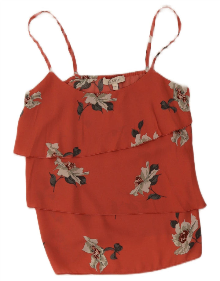 Oasis Dame Tiered Cami Top UK 8 Small Red Floral Polyester
