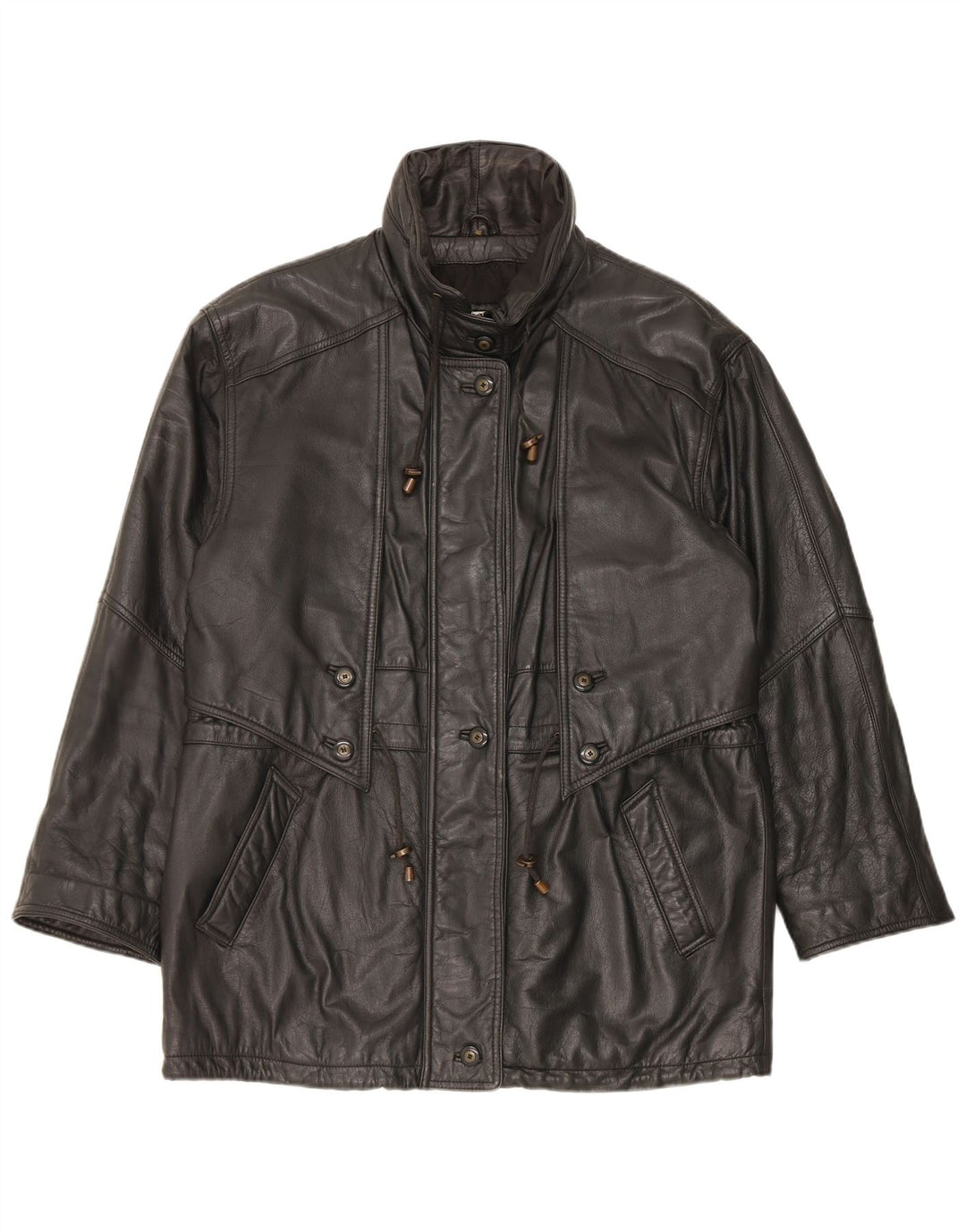 Yorn Dame Oversized Læderfrakke EU 40 Medium Sort