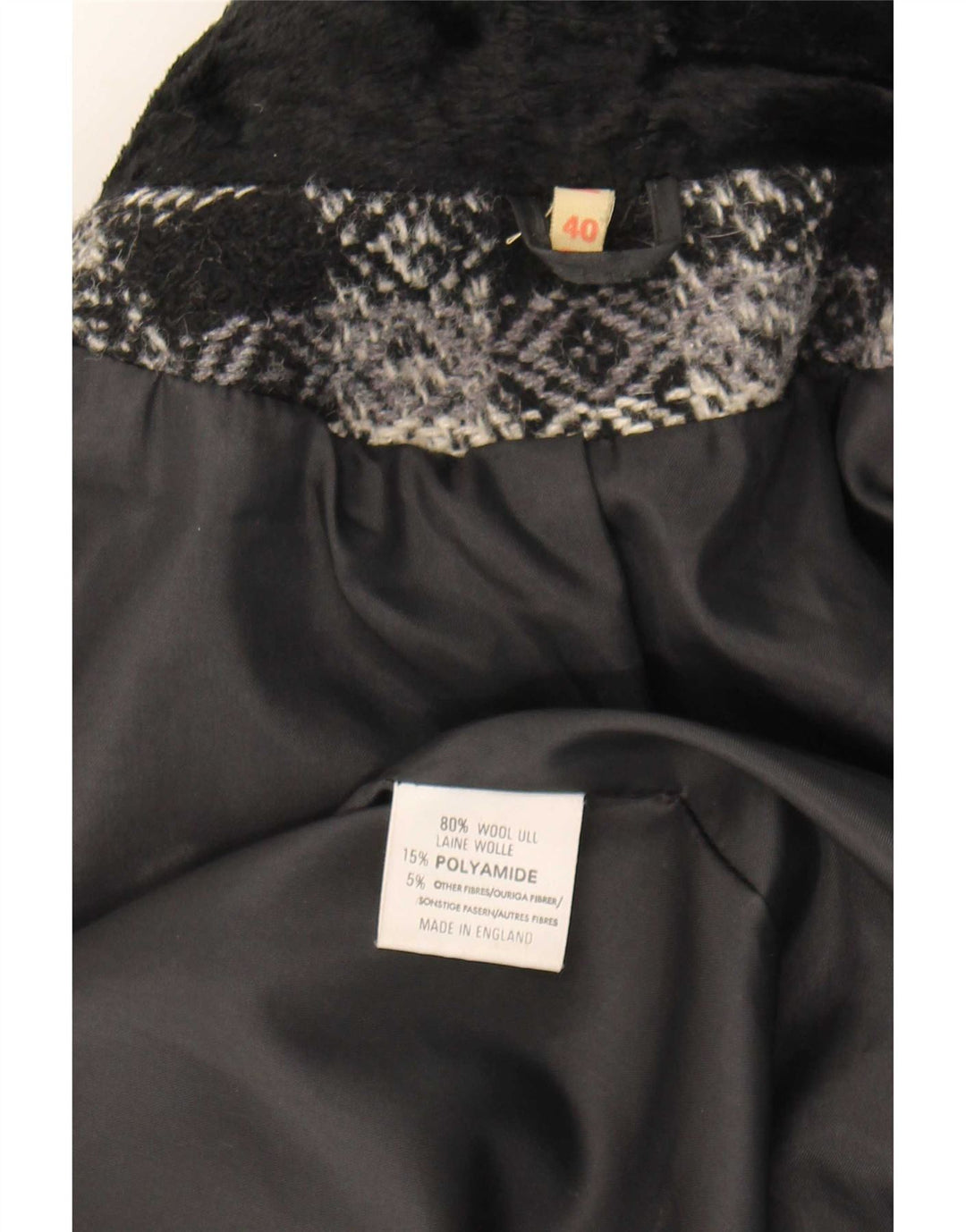 Vintage Dame Oversized Dobbeltradet Frakke EU 40 Medium Sort Geometrisk