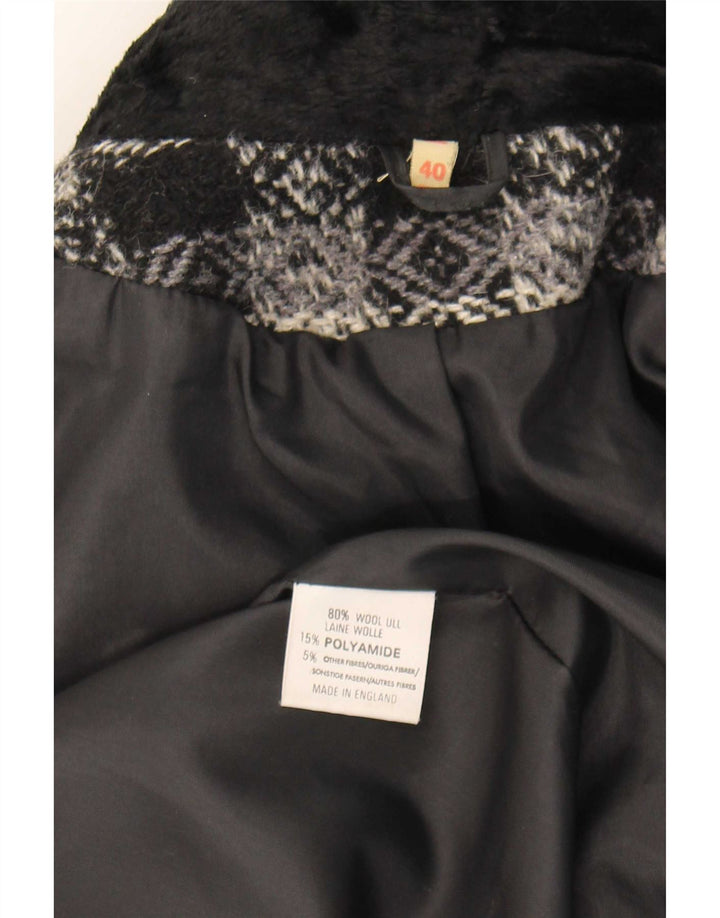 Vintage Dame Oversized Dobbeltradet Frakke EU 40 Medium Sort Geometrisk