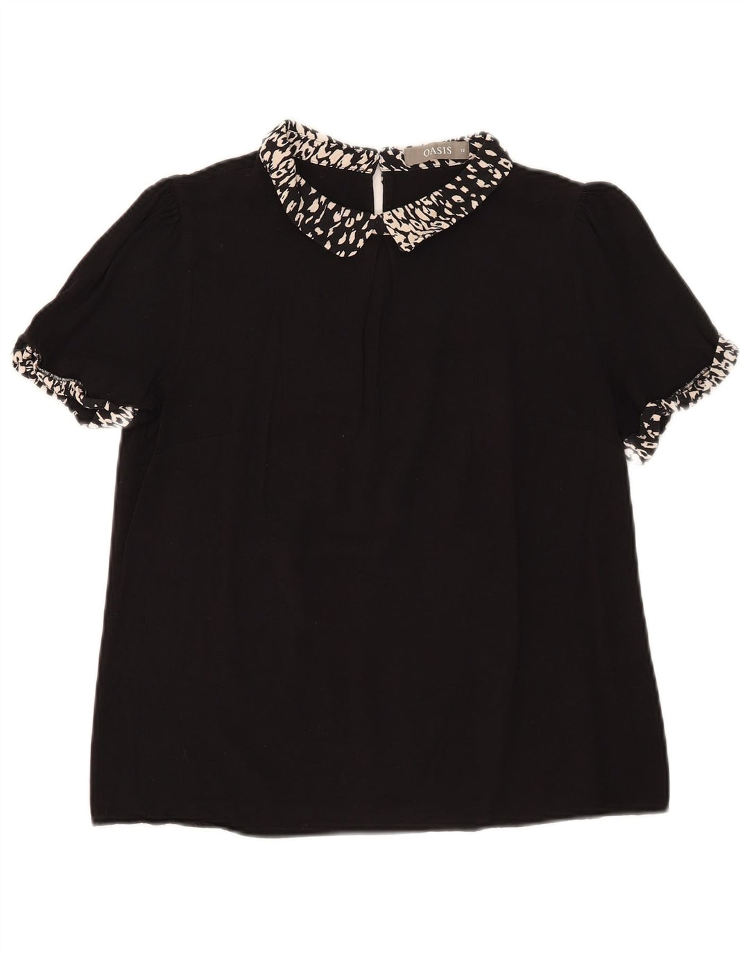 Oasis Damebluse Top UK 12 Medium Black Animal Print