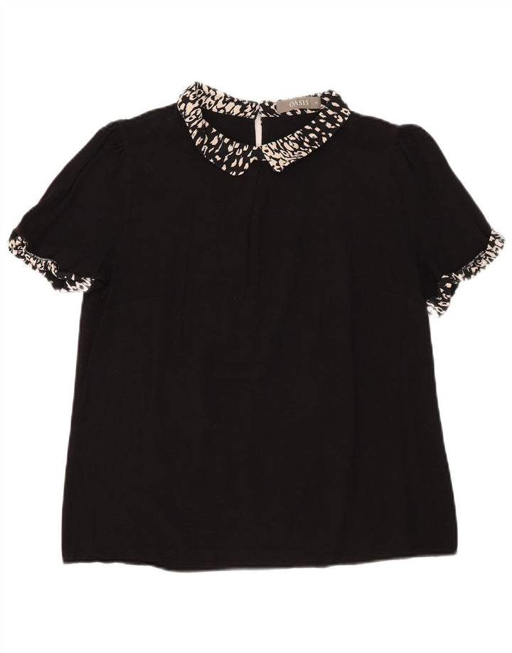 Oasis Damebluse Top UK 12 Medium Black Animal Print