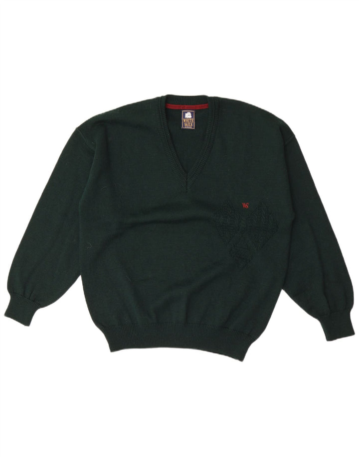 Hvide sejl Herre V-hals sweater Stor grøn uld