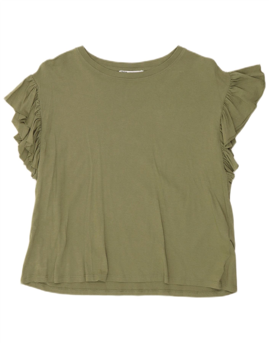 Zara Womens Crop T-Shirt Top UK 14 Medium Green Bomuld