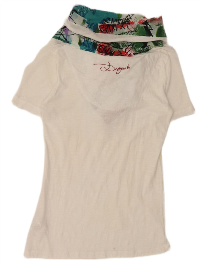 Desigual Dame Drop Neck Bluse Top UK 10 Small White Viscose
