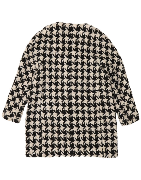 Zara Dame Overfrakke UK 16 Large Black Houndstooth Uld