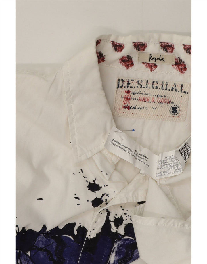 Desigual Herre Grafisk Regular Fit Skjorte Lille hvid blomstret bomuld