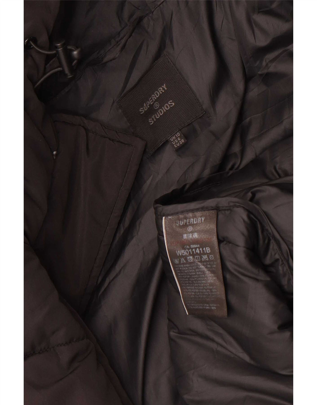 Superdry Dame Hætte Oversized Polstret Frakke UK 10 Small Black Polyester