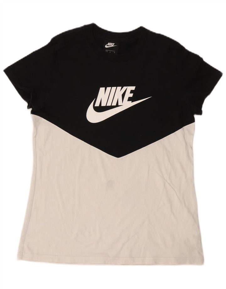 NIKE grafisk t-shirt top til kvinder DK 12 Medium White Colourblock Bomuld