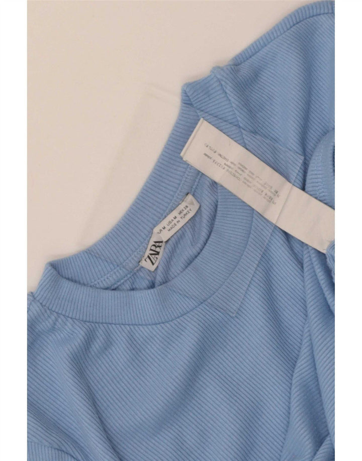 Zara Womens Crop Bluse Top UK 12 Medium Blue Polyester