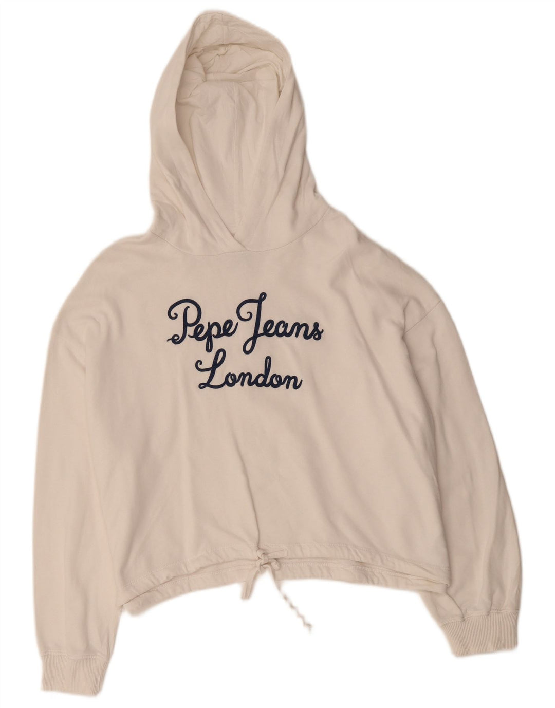 PEPE JEANS Womens Oversized Crop Graphic Hoodie Jumper UK 14 Medium White