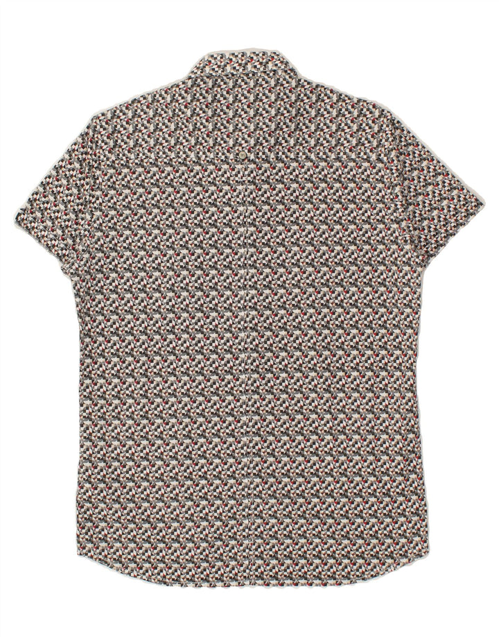 VINTAGE Mens Short Sleeve Shirt Medium Grey Geometric Cotton Vintage Vintage and Second-Hand Vintage from Messina Hembry 