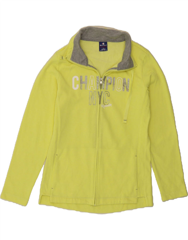 CHAMPION Womens Graphic Tracksuit Top Jacket UK 16 Large Yellow Cotton Vintage Champion and Second-Hand Champion from Messina Hembry 