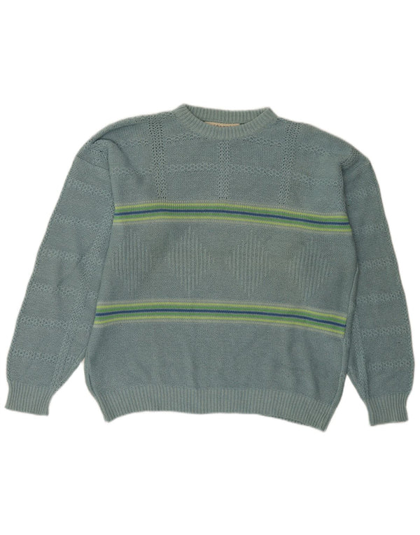 I Maschi Herre Crew Neck Jumper Sweater IT 50 Medium turkis stribet silke