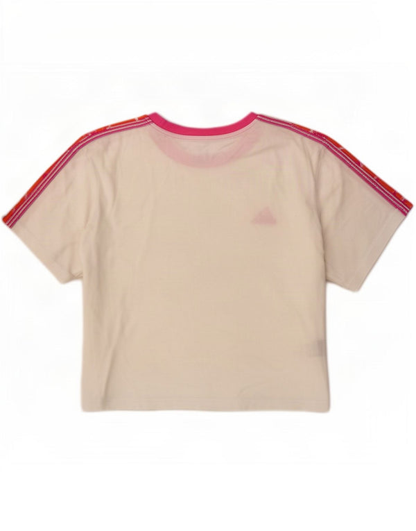 Adidas Dame Crop Grafisk T-Shirt Top UK 12/14 Medium White Bomuld