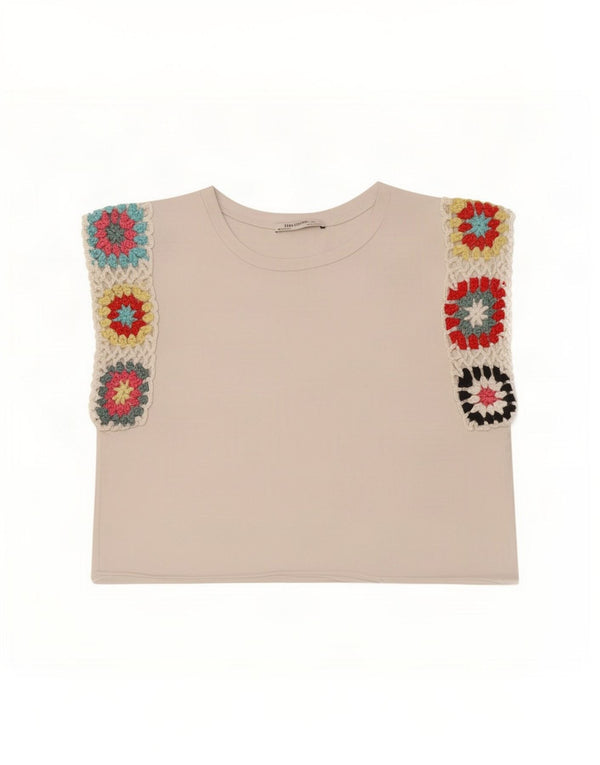 Zara Dame Trafaluc Crop Vest Top UK 10 Small White Floral