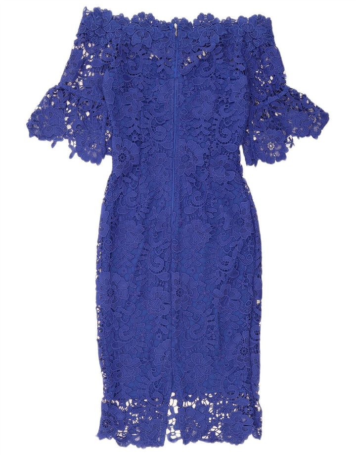 PAPIRDUKKER Kvinder Off Shoulder Kjole UK 8 Small Blue Floral Polyester