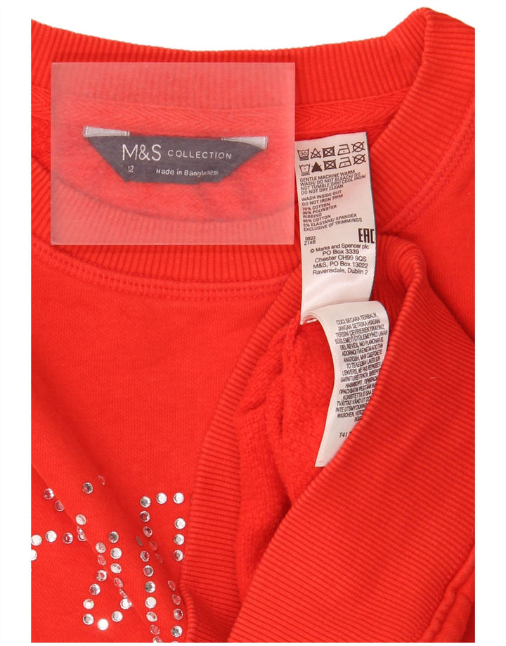 Marks & Spencer Dame Grafisk Loose Fit Sweatshirt Jumper UK 12 Medium Rød