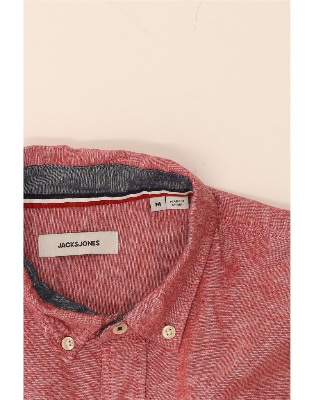 JACK & JONES Mens Short Sleeve Shirt Medium Red Cotton Vintage Jack & Jones and Second-Hand Jack & Jones from Messina Hembry 