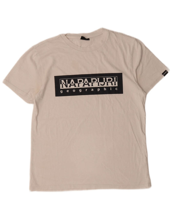 Napapijri Herre Geographic Graphic T-Shirt Top Medium White Bomuld