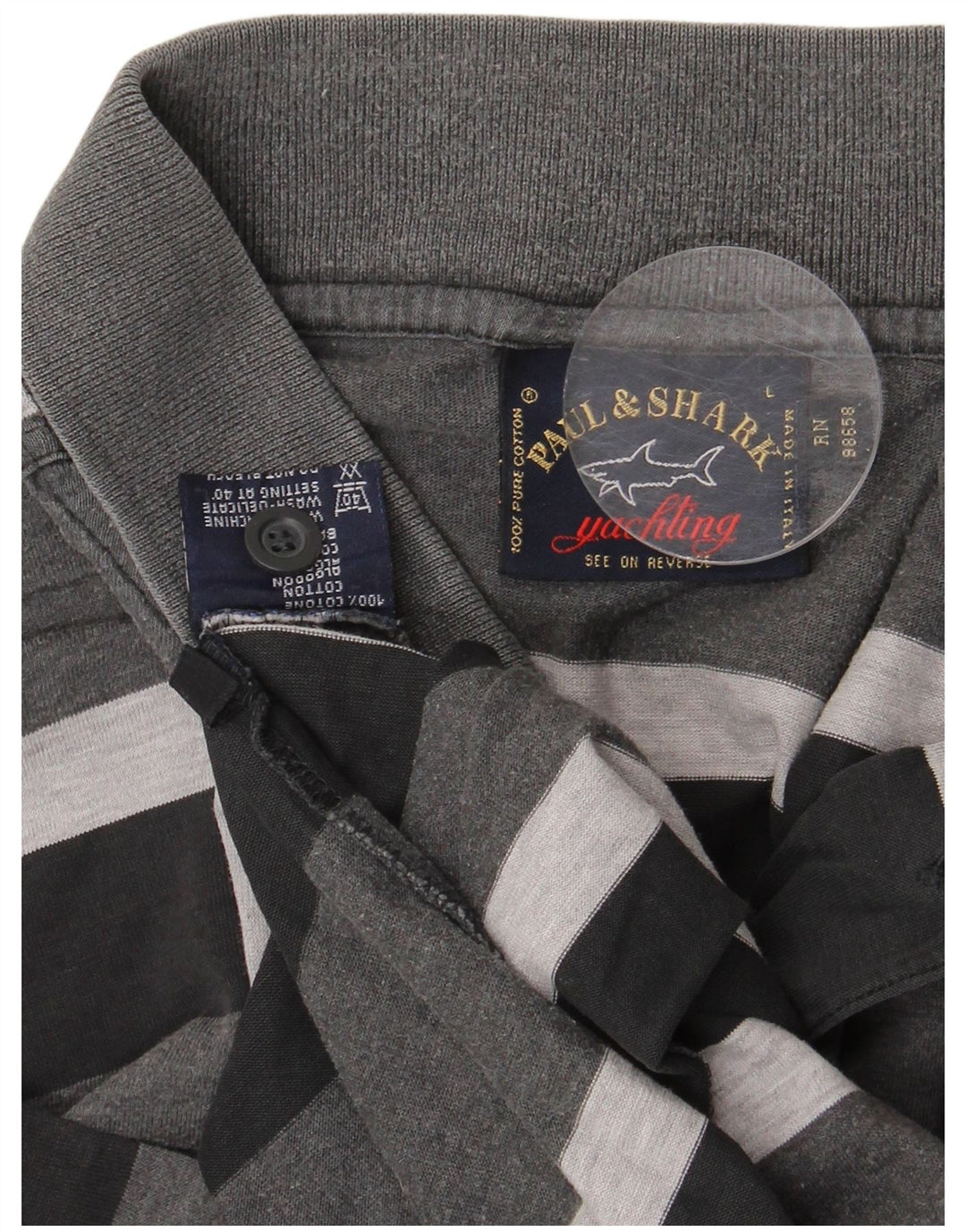 PAUL & SHARK Herre Yachting Polo Shirt Stor grå stribet bomuld