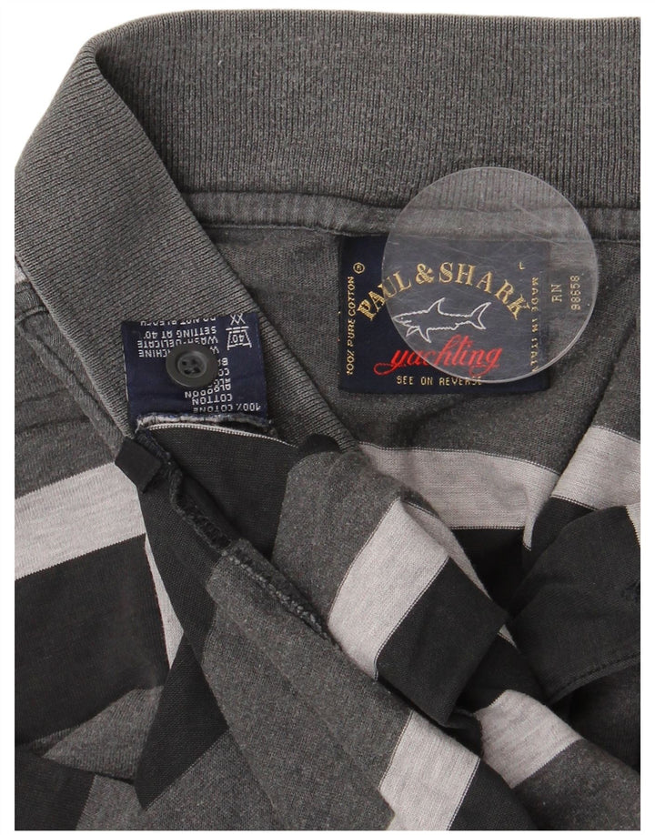 PAUL & SHARK Herre Yachting Polo Shirt Stor grå stribet bomuld