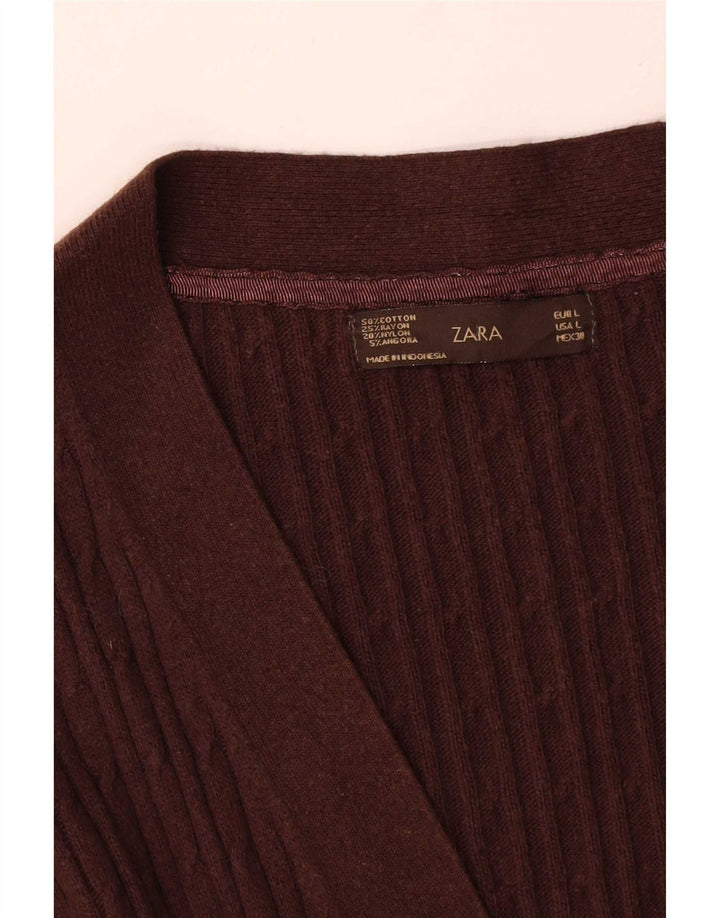 Zara Dame Cardigan Sweater UK 16 Stor Brun