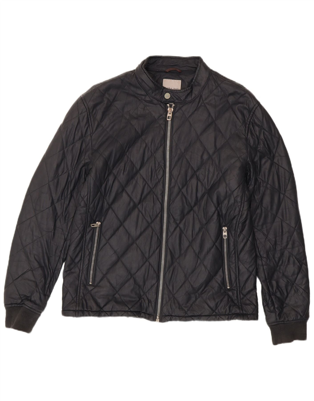 Zara Herre Quiltet Jakke UK 42 XL Sort Polyester