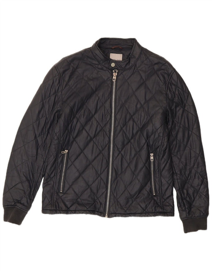 Zara Herre Quiltet Jakke UK 42 XL Sort Polyester
