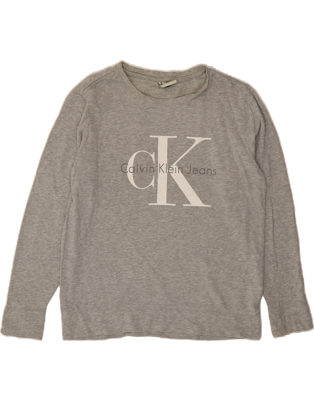 CALVIN KLEIN JEANS Mens Graphic Sweatshirt Jumper Small Grey Cotton Vintage Calvin Klein Jeans and Second-Hand Calvin Klein Jeans from Messina Hembry 