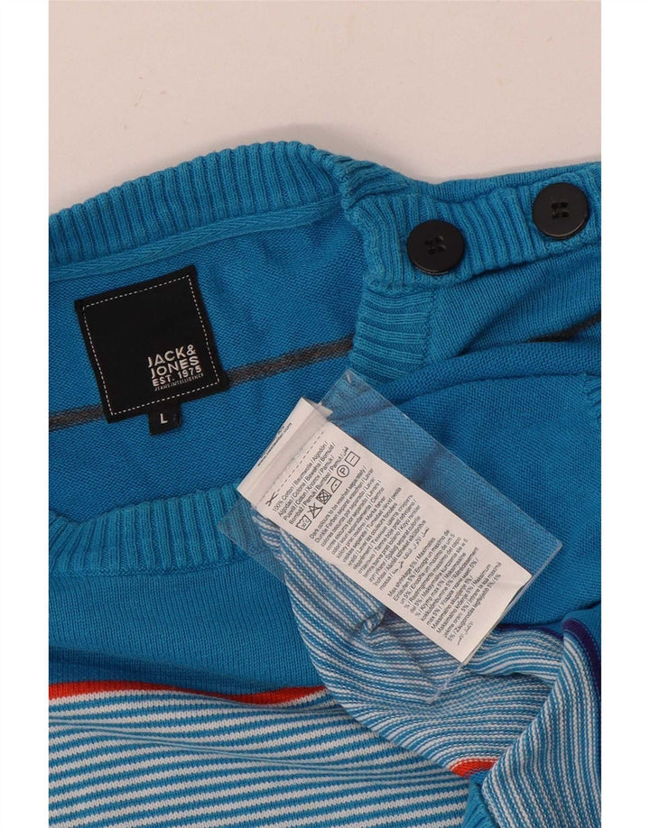 Jack & Jones Herre sweater med rund hals, stor blå stribet bomuld