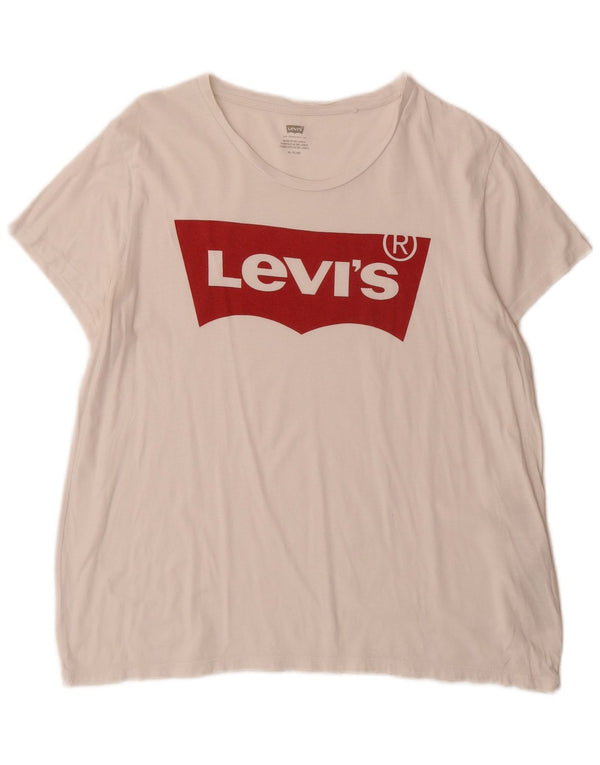 Levi's Dame Grafisk T-Shirt Top UK 18 XL Hvid Bomuld