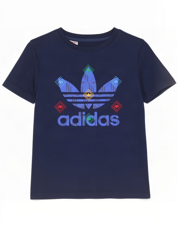 Adidas drenge grafisk t-shirt top 7-8 år marineblå bomuld
