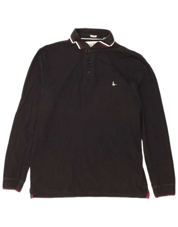 Jack Wills Langærmet herre poloshirt med klassisk pasform Medium sort bomuld