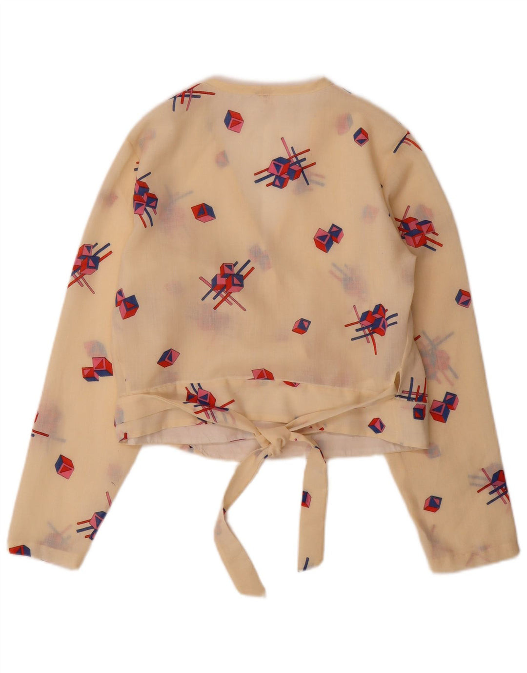 Trevira Dame Crop Langærmet Bluse Top IT 42 Medium Beige Geometrisk