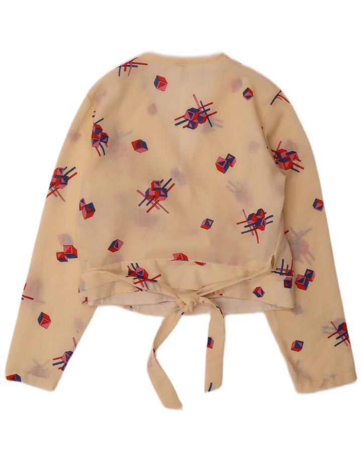 Trevira Dame Crop Langærmet Bluse Top IT 42 Medium Beige Geometrisk